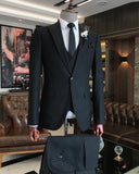 Men Suits - Italian Slim Fit Men Suit - Jacket + Vest + Trousers Groom Suit Set - Black