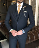 Men Suit - Italian Style Slim Fit Men's Jacket + Vest + Trousers Suit Set - Navy Blue
