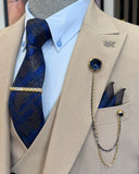 Men Suit - Italian Style Slim Fit Men's Jacket + Vest + Trousers Suit Set - Camel