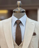Men Suit - Italian Style Slim Fit Men's Jacket + Vest + Trousers Suit Set - Beige