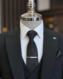 Men Suit - Italian Style Slim Fit Men's Jacket + Vest + Trousers Suit Set - Black