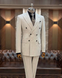 Men Suit - Italian Style Slim Fit Men's Double Breasted Jacket + Trousers Suit Set - Gray