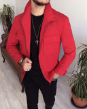 Men Jacket - Italian Style Slim Fit Men Bomber Jacket - Red