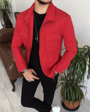 Men Jacket - Italian Style Slim Fit Men Bomber Jacket - Red