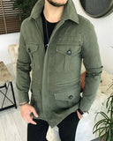 Men Jacket - Italian Style Slim Fit Safari Jacket - Green