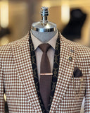 Blazer Jackets - Italian Style Slim Houndstooth Pattern Men's Jacket - Brown