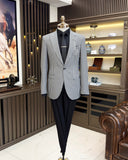 Blazer Jackets - Italian Style Slim Houndstooth Pattern Men's Jacket - Black