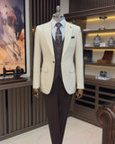 Blazer Jackets - Italian Style Slim Houndstooth Pattern Men's Jacket - Beige