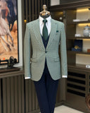 Blazer Jackets - Italian Style Slim Houndstooth Pattern Men's Jacket - Green