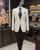 Blazer Jackets - Italian Style Slim Houndstooth Pattern Men's Jacket - Beige