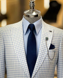 Blazer Jackets - Italian Style Slim Houndstooth Pattern Men's Jacket - Blue