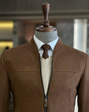 Men Jacket - Italian Style Slim Fit Men's Suede Jacket - Brown