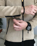 Men Jacket - Italian Style Slim Fit Men's Suede Jacket - Beige