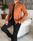 Men Jacket - Italian Style Slim Fit Men's Suede Jacket - Tile