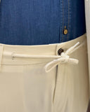 Italian Style Slim Fit Mono Collar Men's Jacket + Trousers Suit Set - Cream