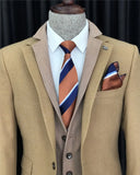 Men Blazer Jacket - Italian Style Mono Collar Wool Bag Pocket Jacket - Camel