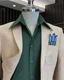 Men Blazer Jackets - Italian Style Slim Fit Mono Collars Linen Men's Jacket - Beige