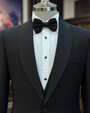 Men Tuxedo Suit - Italian Cut Slim Fit Shawl Collar Jacket + Vest + Trousers Groom Suit Set - Black