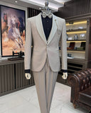 Men Tuxedo Suit - Italian Cut Slim Fit Shawl Collar Jacket + Vest + Trousers Groom Suit Set - Beige