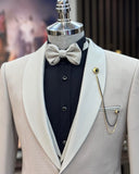 Men Tuxedo Suit - Italian Cut Slim Fit Shawl Collar Jacket + Vest + Trousers Groom Suit Set - Beige