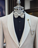 Men Tuxedo Suit - Italian Cut Slim Fit Shawl Collar Jacket + Vest + Trousers Groom Suit Set - Beige