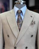 Blazer Jackets - Italian Style Slim Fit Pointed Collar Double Breasted Men's Jacket - Beige