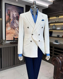 Blazer Jackets - Italian Style Slim Fit Pointed Collar Double Breasted Men's Jacket - Cream