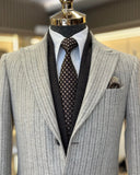 Men Coats - Italian Slim Fit Pointed Collar Wool Blended Men's Coat - Gray