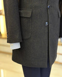 Men Coats - Italian Slim Fit Pointed Collar Wool Blended Men's Coat - Green