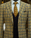 Men Suit - Premium 100% Merino Wool Men's Suit - Jacket + Vest + Trousers Suit Set - Yellow