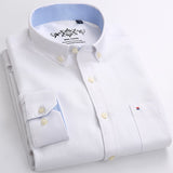 Men's Fashion Long Sleeve, Solid Oxford Shirt - Single Patch Pocket, Simple Design, and Casual Standard-fit Button-down, Collar Shirts.