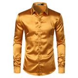 Men's Satin, Luxury Dress Shirts - 2021 Men Silk Smooth Tuxedo Shirt. Slim Fit for Wedding Party