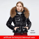 Women Winter Coat - Women Shiny Fabric Fur Collar Winter Jacket