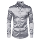 Men's Satin, Luxury Dress Shirts - 2021 Men Silk Smooth Tuxedo Shirt. Slim Fit for Wedding Party