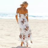 Women Dresses - Women Sexy floral Dress - Summer Split Maxi Beach Sundress - Off Backless Dress