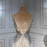 Cocktail Dress - Beige Sexy Spaghetti Strap Split Feathers Beaded Formal Dress