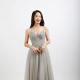 Prom Dress - Beaded Crystal Long See Through Spaghetti Strap Evening Prom/Evening Dress