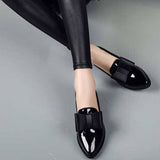 Women Corporate Bow Low Heels Pointed Toe Shoe - Patent Leather & Slip On