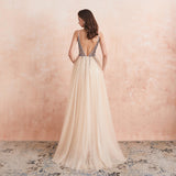 Prom Dress - Long V-Neck High Split Tulle Sweep Sleeveless Evening Dress