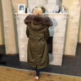 2021 New Waterproof Real Fur Coat, X-long Winter Jacket - Women Natural Fox Fur Collar, Thick Warm Outerwear Detachable