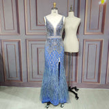Luxury White Feathers Split Evening Dresses For Pageant, Long Nude Tulle, Diamonds Beaded Mermaid Party Gown