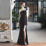 Prom Dress - Women One Shoulder Slit Sequin Evening/Prom Long Dress