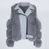 Women Real Fur Coat Vest, Winter Jacket for ladies. Natural Fox Fur, Genuine Leather