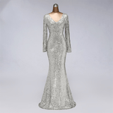 Women Dress - New Hollow-Carved Long Sleeve Style Sequins  Evening Dress Prom Gowns