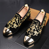 Men Formal Shoe - Man Suede Leather Loafers - Mens Printed Embroidery Wedding Shoe