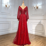 Evenign Dress - Brown Split Luxury A-Line Beaded Evening Dress
