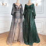 Dress - Muslim Grey Luxury Beading With Train Mermaid Evening Gown