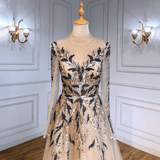 Dress - Gold Muslim Luxury Evening Dress, A-Line Beaded Sparkle Gown