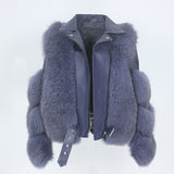 Women Real Fur Coat Vest, Winter Jacket for ladies. Natural Fox Fur, Genuine Leather