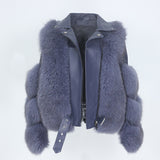 Women Real Fur Coat Vest, Winter Jacket for ladies. Natural Fox Fur, Genuine Leather, Outerwear Detachable Streetwear Fashion